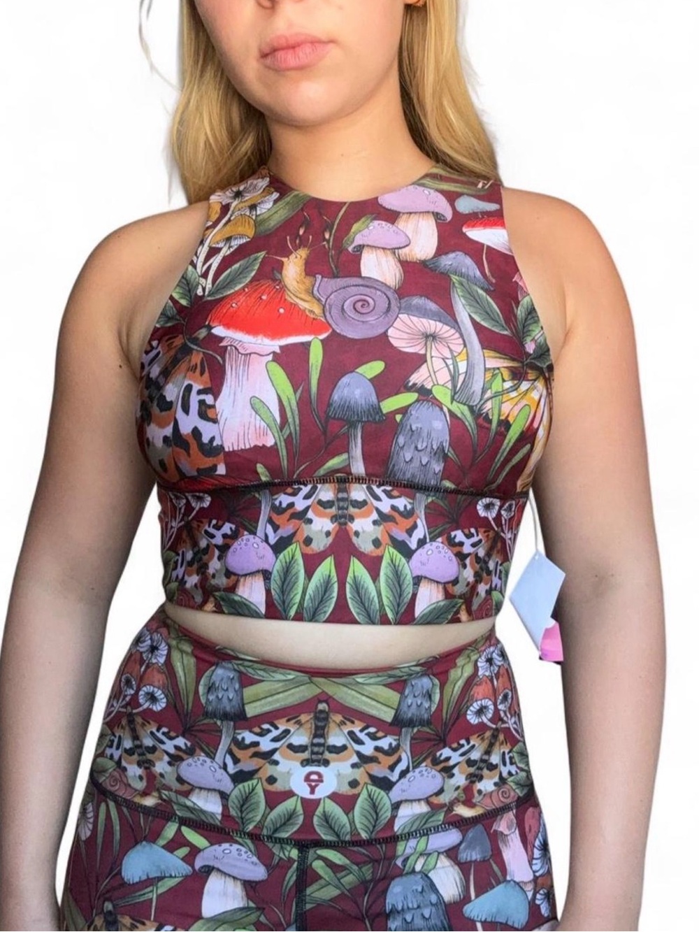 Yoga Democracy Mushroom Print Crop Top and Bellbottom Pants Set, Size S/M - Picture 2 of 7